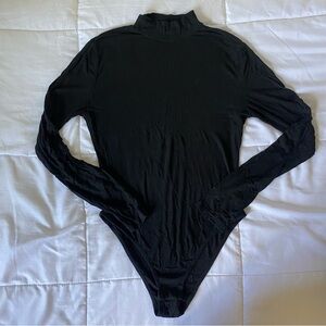 Black Long Sleeve Ribbed Mock Neck Bodysuit